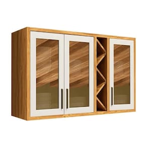 Armário De Cozinha Modulado Tempranillo C/ 3 Portas Vidro Reflecta 120cm Amendoa/off White - Ronipa