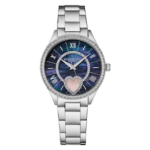 Relgio Stuhrling Saylor 38mm com Madreprola, Mostrador Azul e Pulseira Prateada Modelo Clssico 4019