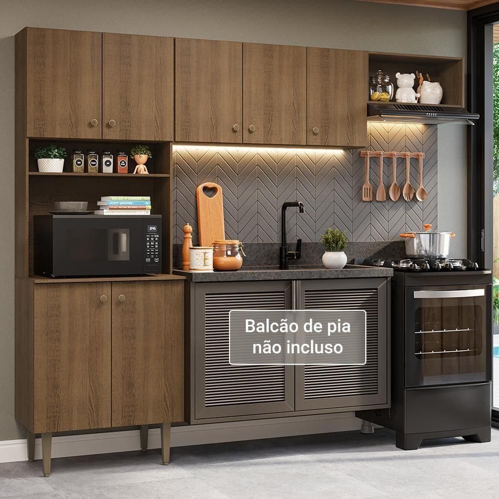 Armário De Cozinha Compacta 235cm Rustic Gourmet Madesa Xa03 Rustic