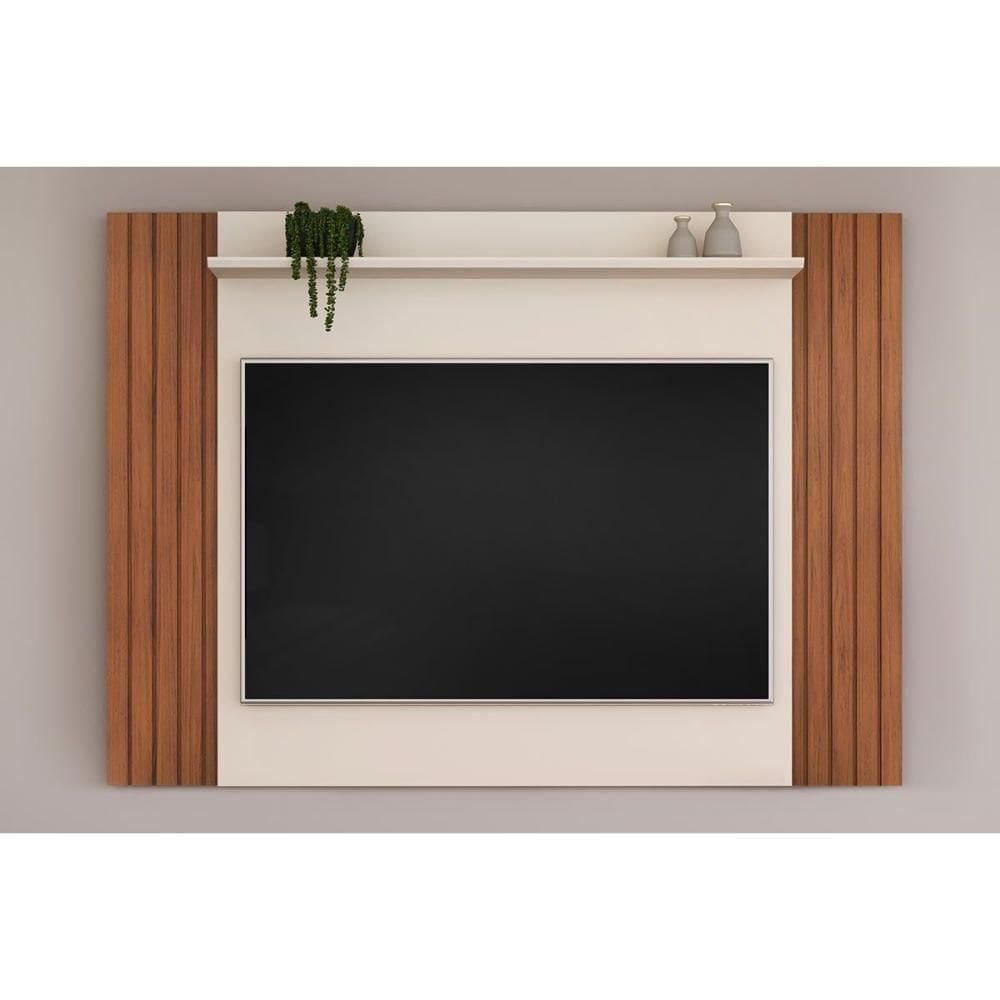 Painel Home p/TV até 60 Polegadas Trend Ripado Extensível c/ Prateleira 108x160 cm Cedro/Bali - DJ Móveis