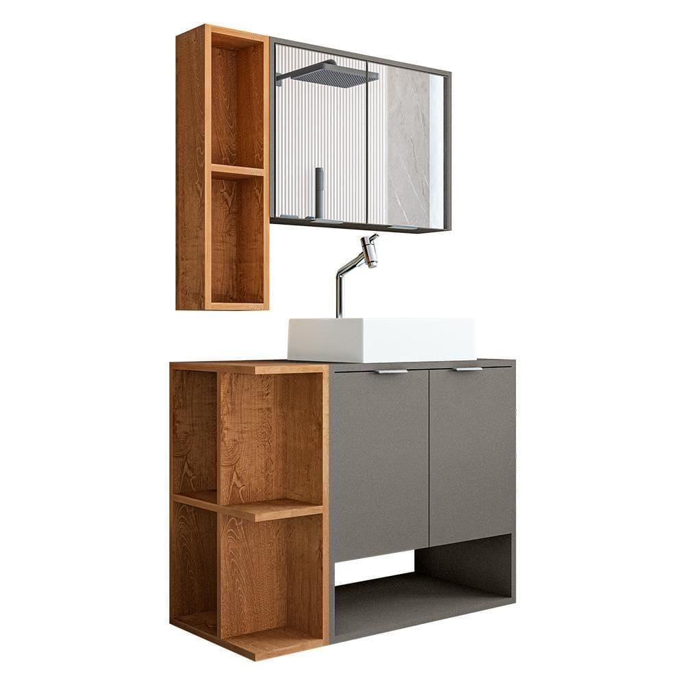 Gabinete Banheiro Star Com Cuba Dalla E Valvula Click Inox Titanium-naturale Titanium-naturale