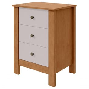 Mesa De Cabeceira 3 Gavetas Maggiore New - Lopas Amendoa Clean/off White.