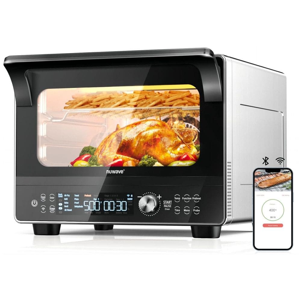 Forno de Convecção Digital Inteligente 20 em 1, 32,1L com Grelha Infravermelha, Zonas de Calor Surround Triplas Ajustáveis, 1800W, NuWave, Preto