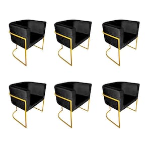 Kit 6 Cadeiras De Jantar Premium Base De Ferro Dourada Veludo Preto