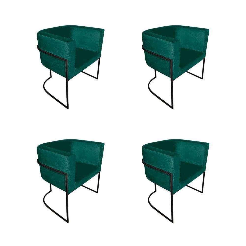 Kit 4 Poltronas Decorativa Sala De Estar Base De Ferro Preta Veludo Verde
