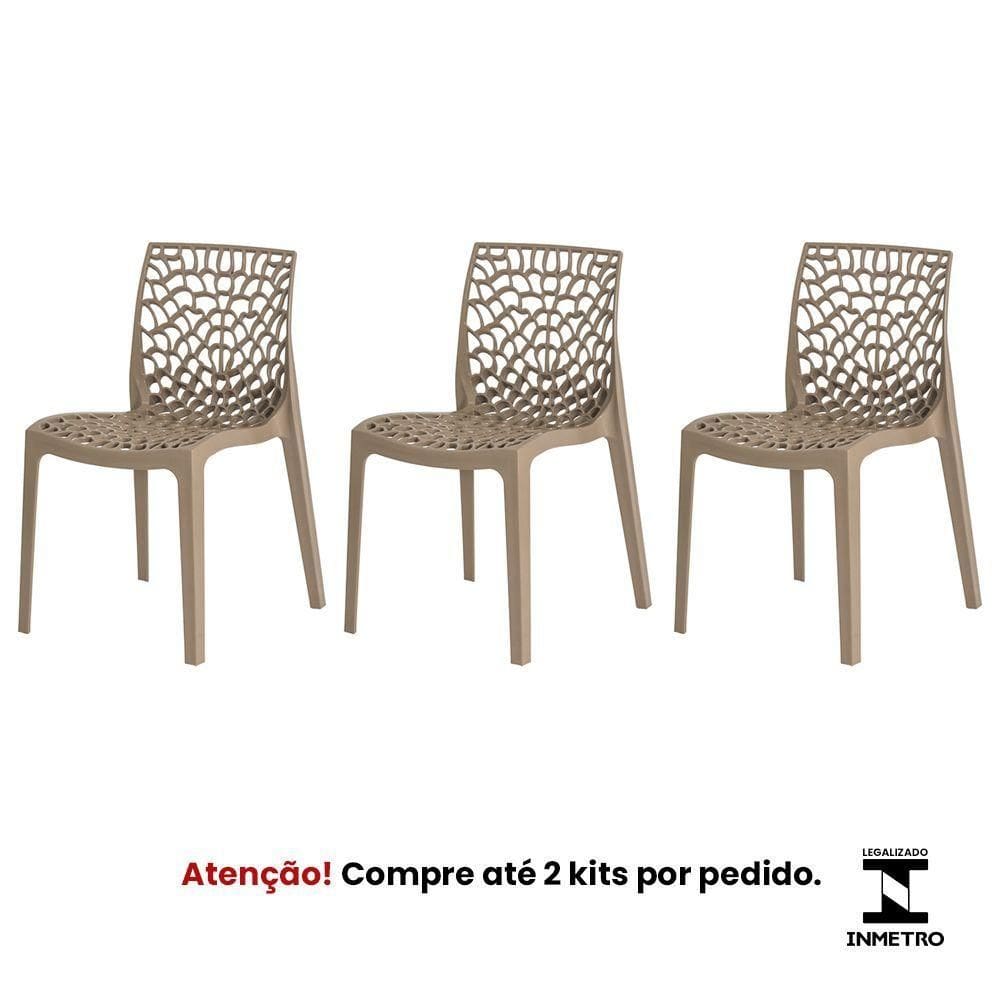 Kit 3 Cadeiras Gruvyer Nude Sala Cozinha Jantar