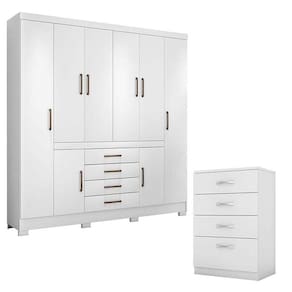 Cômoda Astral E Guarda Roupa Casal New Realce Branco - Demóbile
