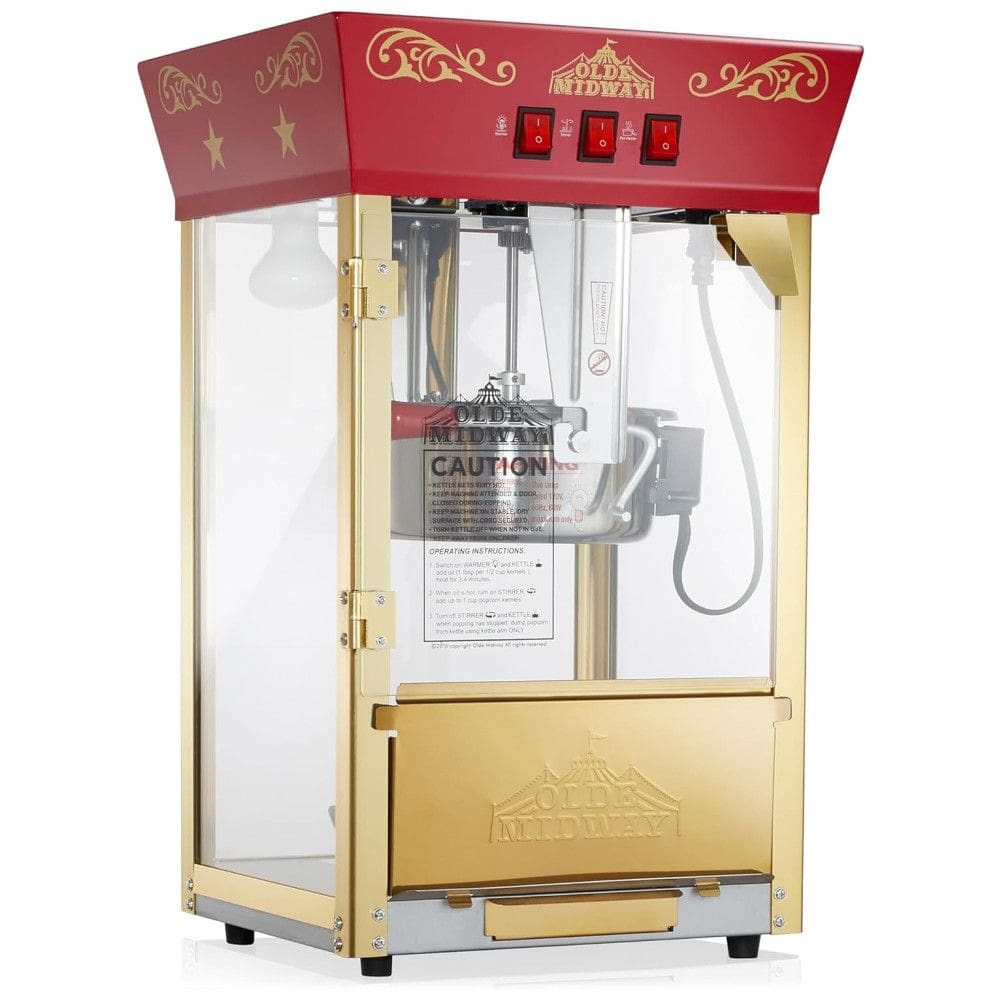 Pipoqueira Elétrica Faz até 10,8 kg de Pipoca com Panela de 226g e Copo Medidor, 110V 850W, Olde Midway, Vermelha