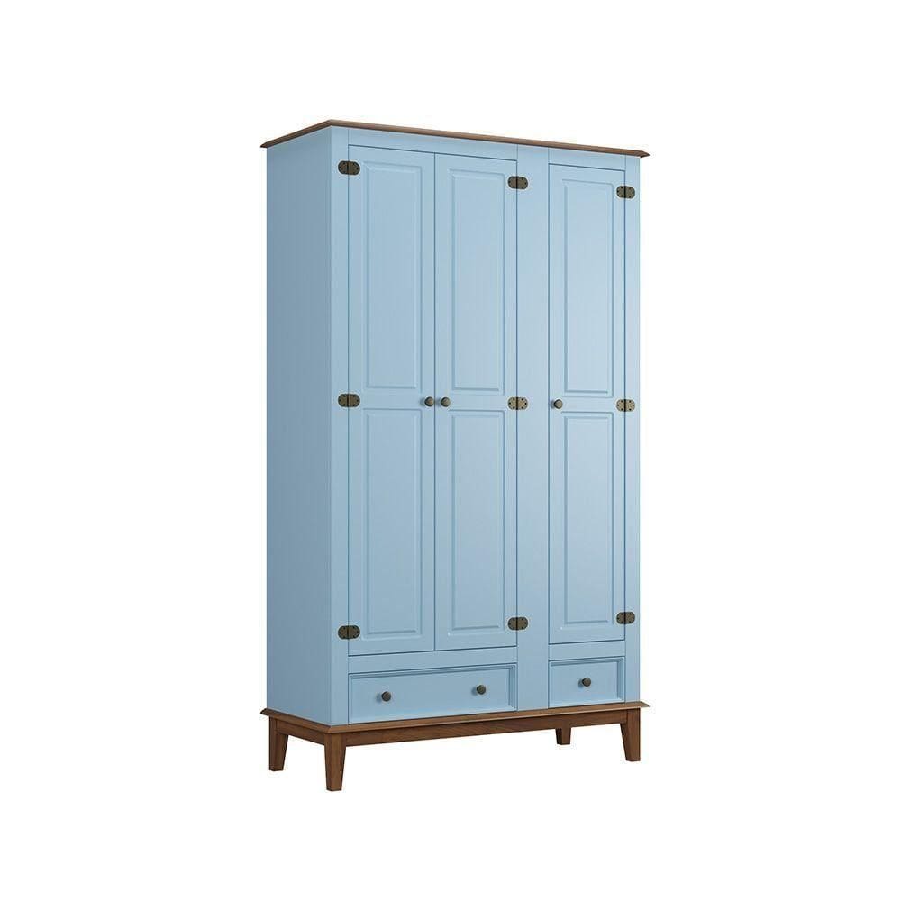 Guarda-roupa Juvenil 3 Portas E 2 Gavetas - Madeira Maciça E Mdf - Azul
