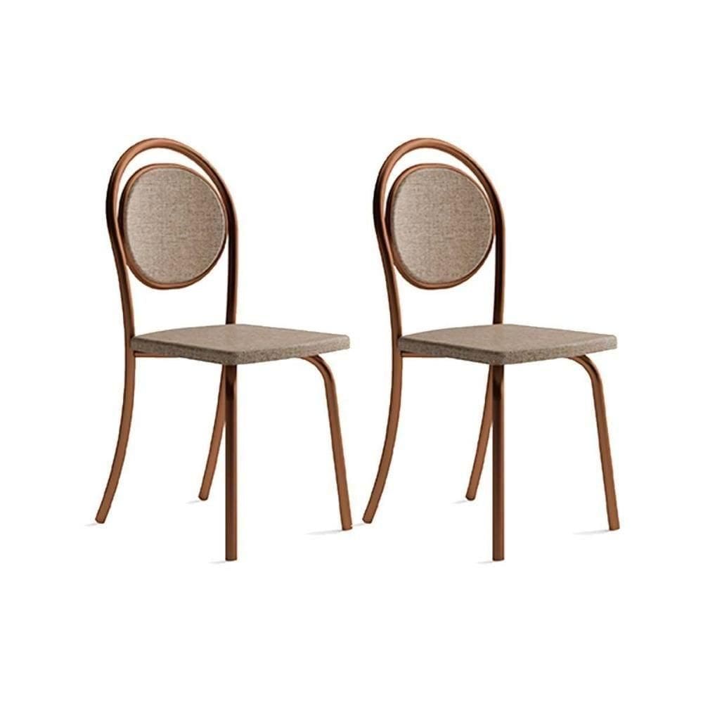 Cadeira Sala De Jantar 1738 Aço Kit 2 Uni Cobre-linho Areia-courino Caramelo Carraro