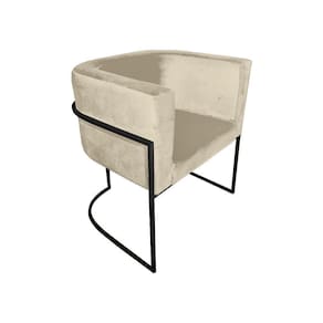 Cadeira De Jantar Premium Base De Ferro Preta Veludo Bege