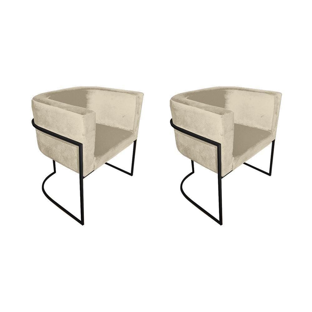 Kit 2 Poltronas Decorativa Sala De Estar Base De Ferro Preta Veludo Bege