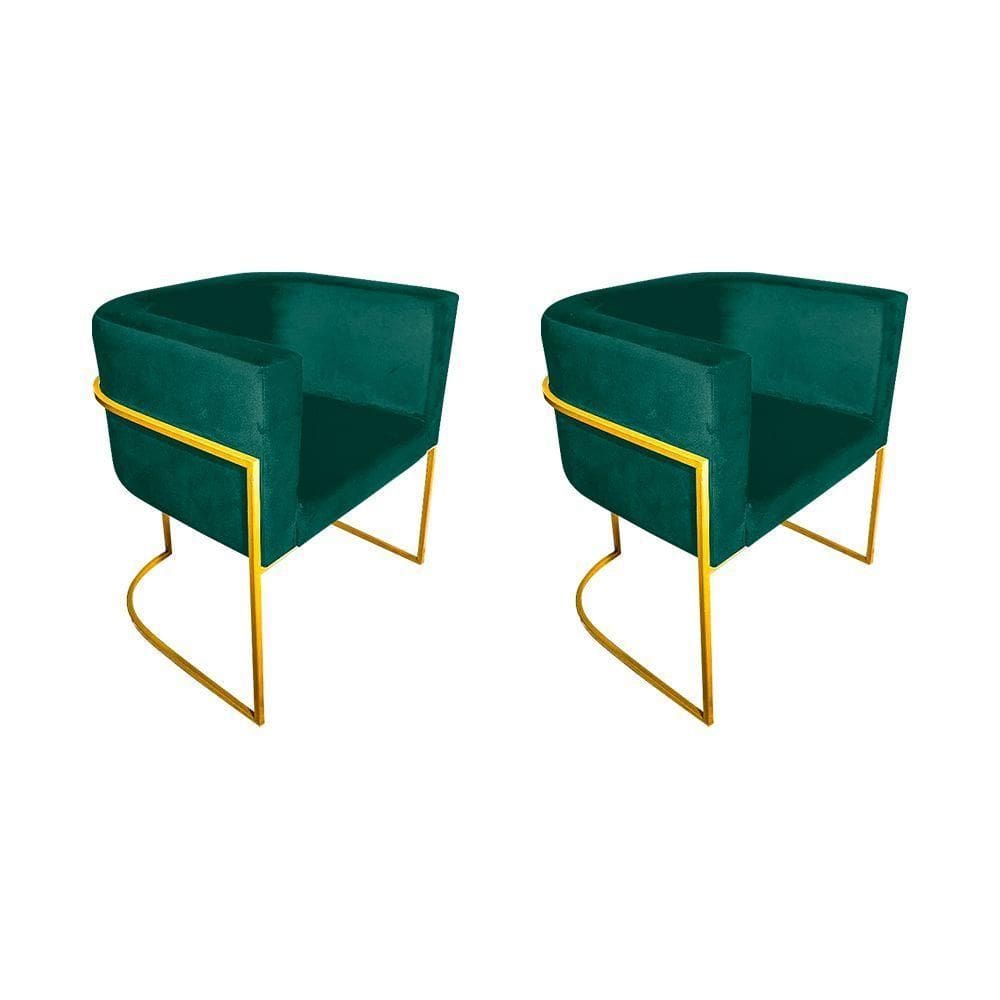 Kit 2 Poltronas Decorativa Sala De Estar Base De Ferro Dourada Veludo Verde