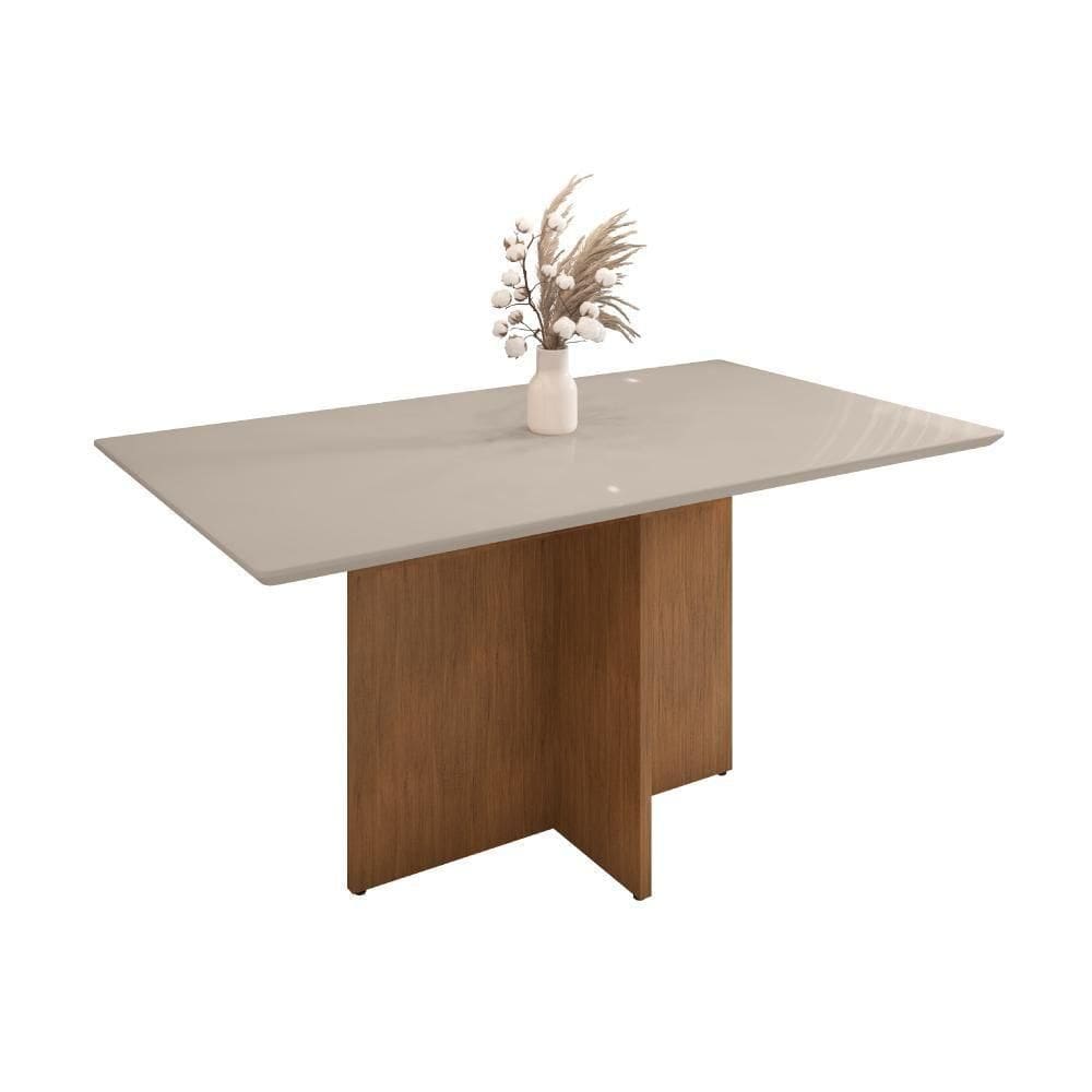Mesa De Jantar Ryan 1.6 Off White Cedro Tampo De Vidro