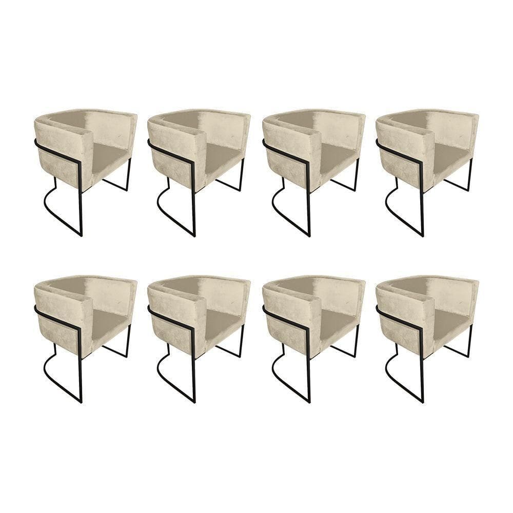 Kit 8 Poltronas Decorativa Sala De Estar Base De Ferro Preta Veludo Bege