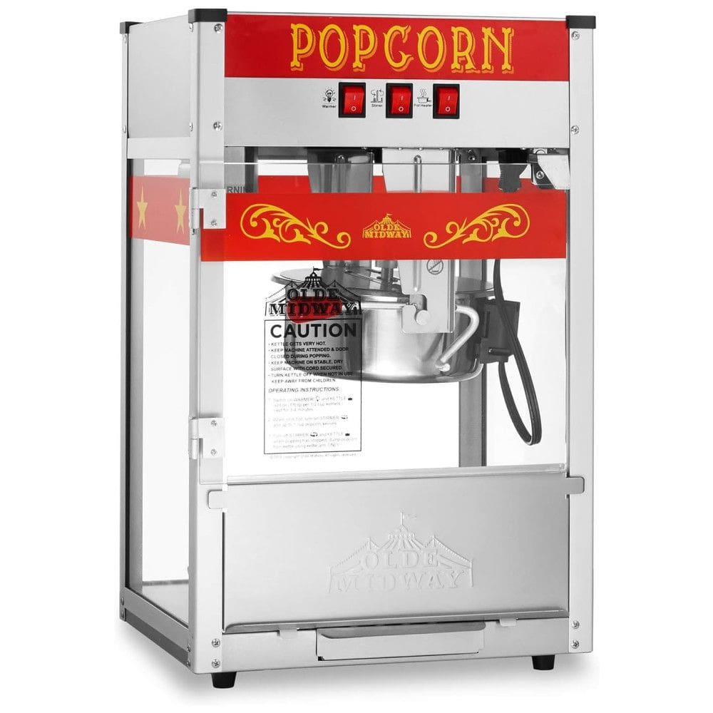 Pipoqueira Elétrica com Panela de 236 mL Produz até 10 Kg, Aço Inoxidável, 110V 900W, Olde Midway, Vermelha