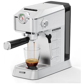 Máquina de Café Expresso 20 BAR com Espumador de Leite e Tanque de Água Removível de 1,2L, 110V 1300W, CKOZESE, Prata