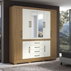 Guarda Roupa Napoli 8 Portas 4 Gavetas Com Espelho Aramoveis Atacama Com Off White
