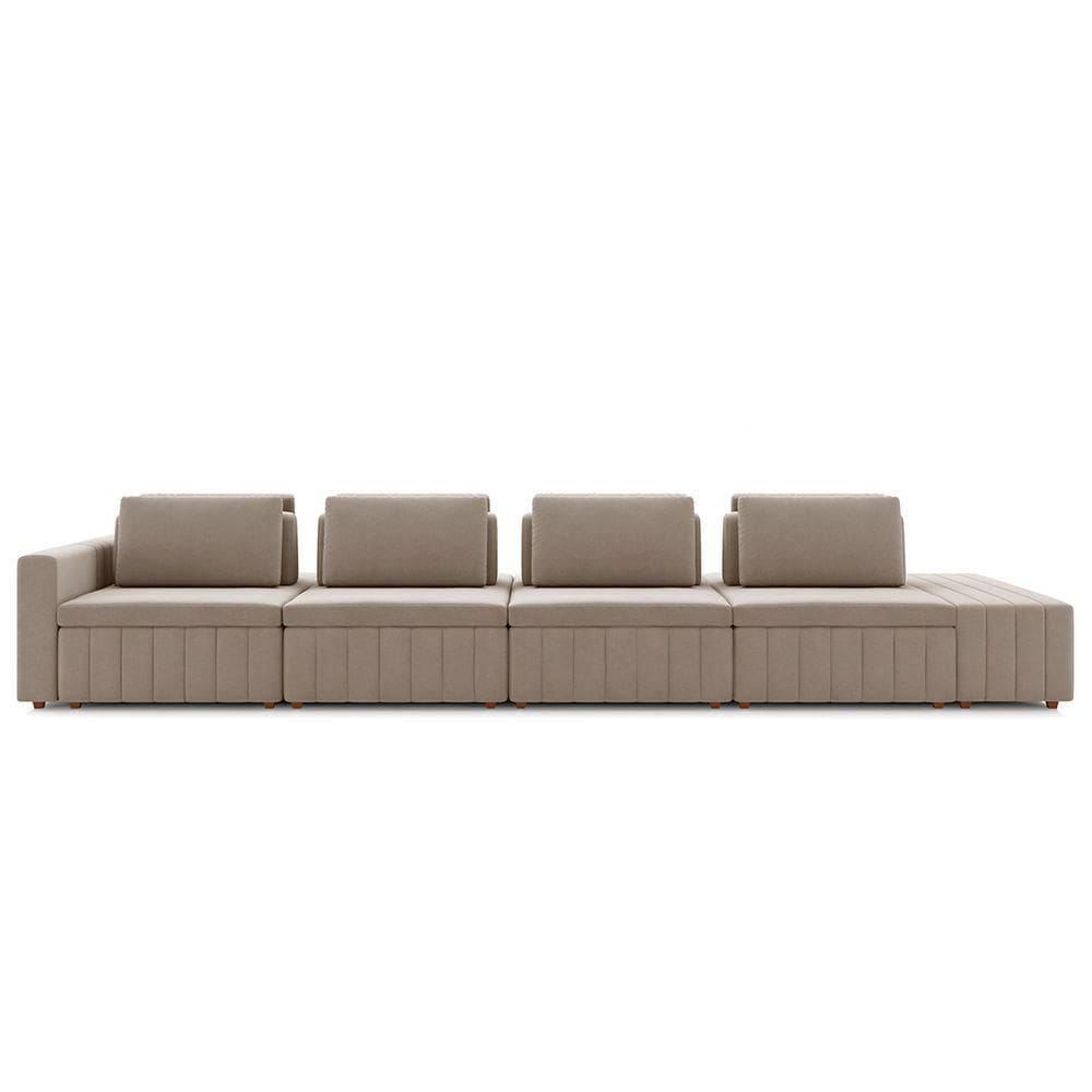 Sofá Ilha E Puff Sala Living 505cm Siesta M22 Veludo Bege - Mpozenato
