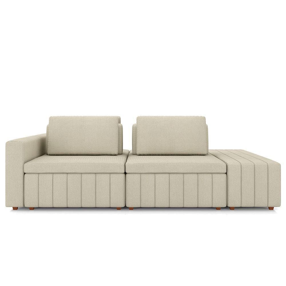 Sofá Ilha E Puff Sala Living 285cm Siesta M22 Linho Areia - Mpozenato