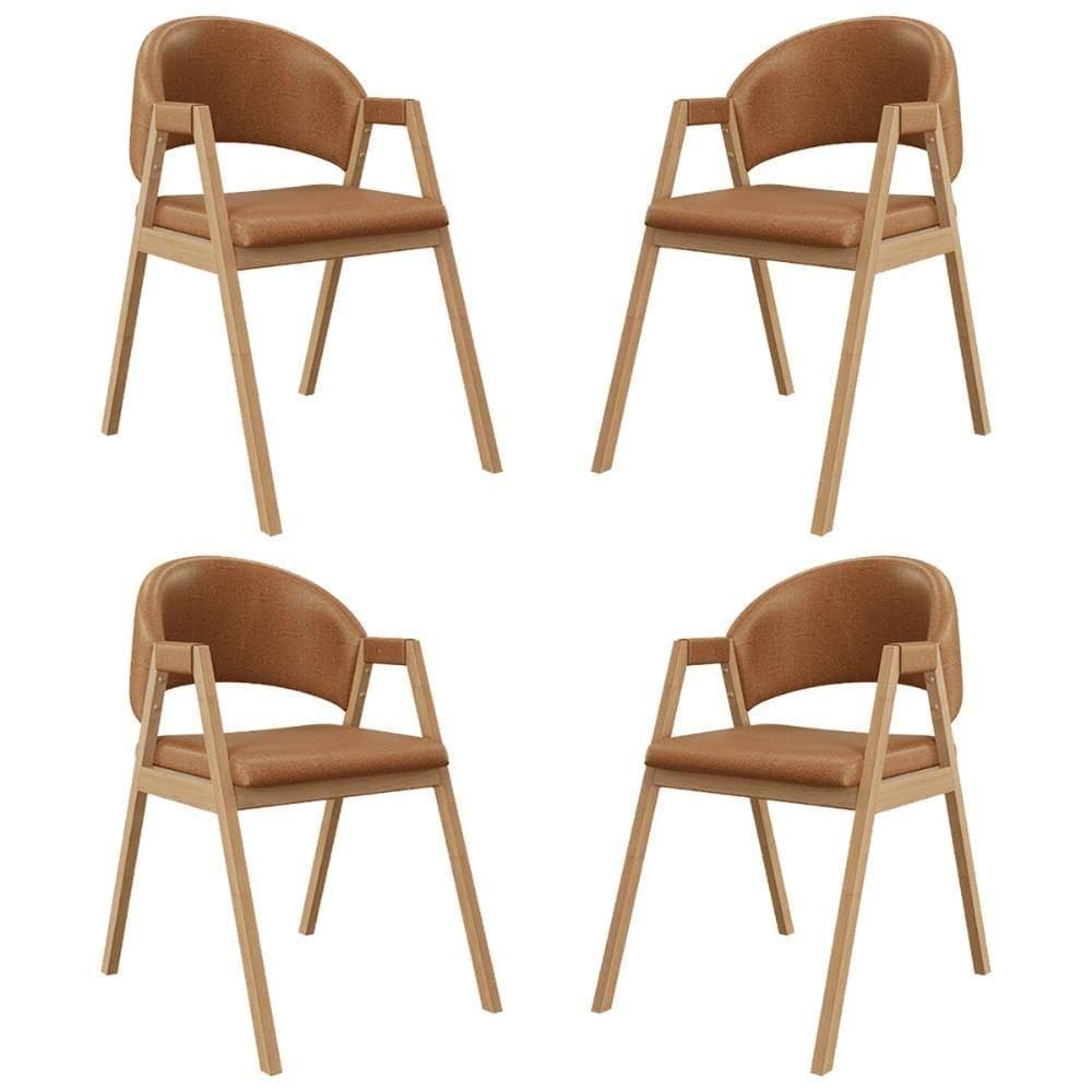 Kit 4 Cadeiras Para Mesa De Jantar Moderna Courino Balaqui Marrom Claro