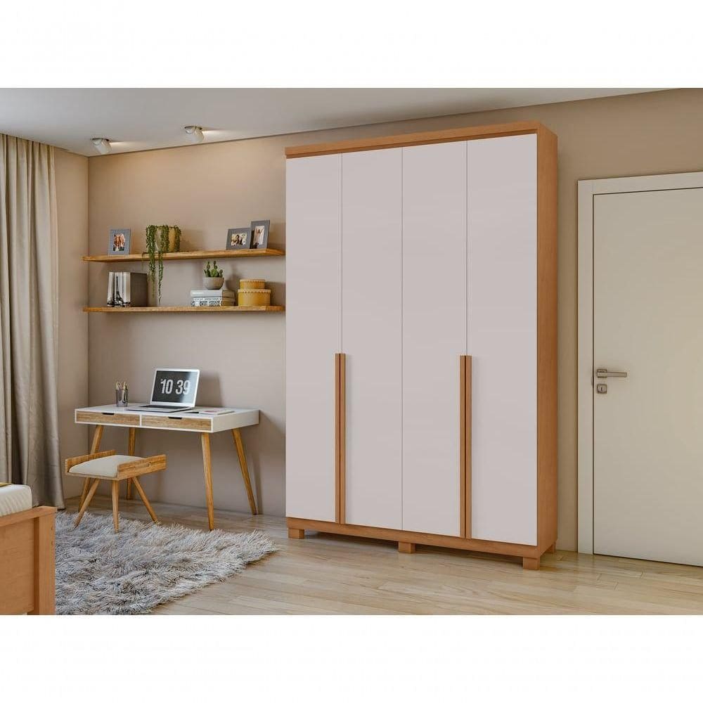 Guarda-roupas 4 Portas 2 Gavetas 100% Mdf Alonzo Sem Espelho E Com Pés - Lopas Amendoa Clean/off White
