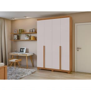 Guarda-roupas 4 Portas 2 Gavetas 100% Mdf Alonzo Sem Espelho E Com Pés - Lopas Amendoa Clean/off White