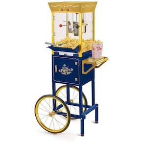 Pipoqueira Elétrica Carrinho Profissional Faz até 32 Xicaras com Panela de 236 mL, Nostalgia, 110V, Azul Marinho e Dourado