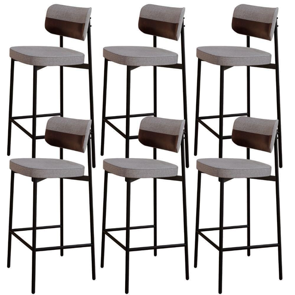 Kit 06 Banquetas Alta Bar Cozinha Sala De Jantar Aço Preto Kaira C01 Linho Cinza Courino Café - Lyam Decor