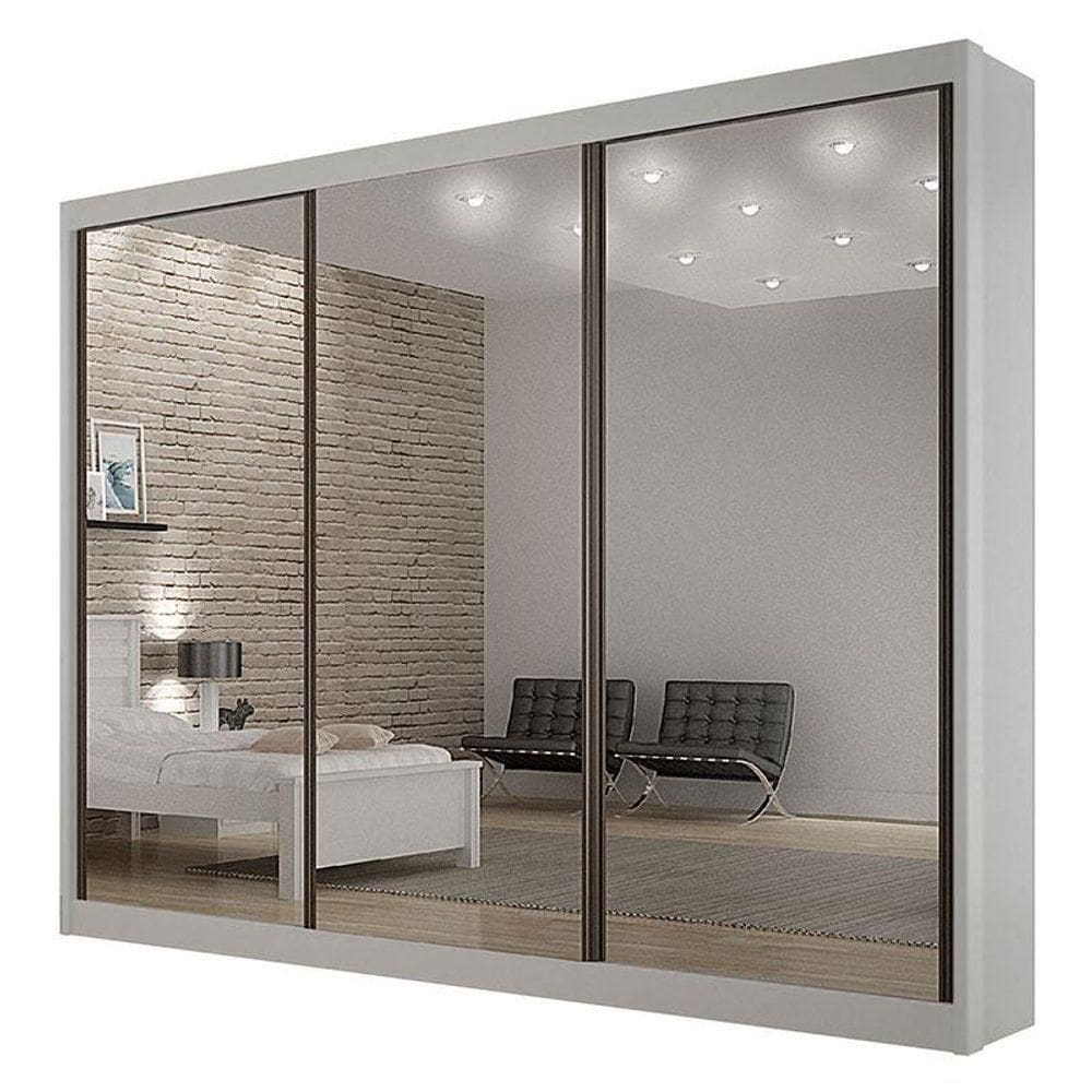 Guarda Roupa 6 Gavetas San Marino Premium Com 3 Espelhos Branco - Leifer Móveis