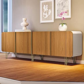 Aparador Buffet Sala Saluti Com 4 Portas E Pés Em Aço Off White/cinamomo