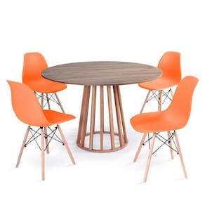 Mesa De Jantar Redonda Talia Natural 4 Cadeiras Laranja