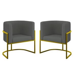 Kit 02 Cadeiras Poltrona Veludo Sala Quarto Base De Metal Gold Cinza
