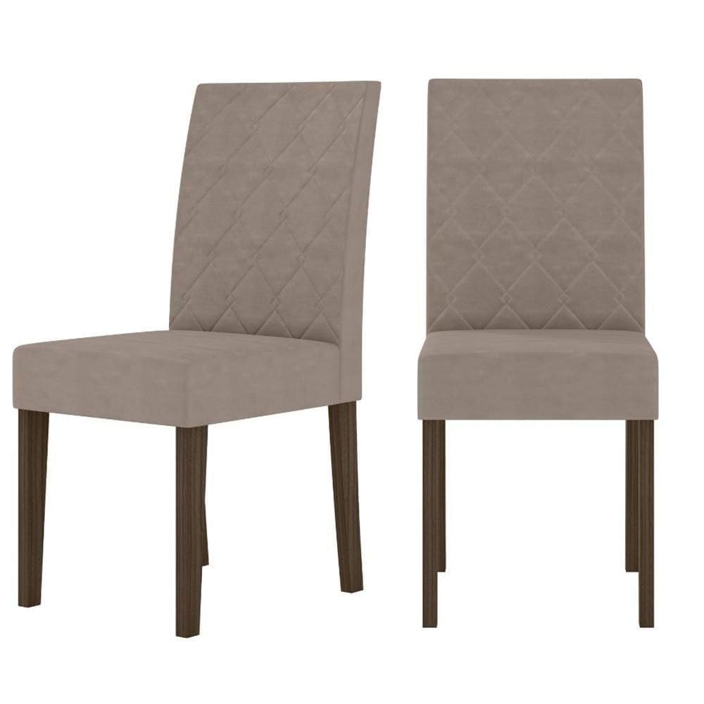 Kit De 2 Cadeiras Jade Com Tecido Em Suede Bordado Amendoa/capuccino