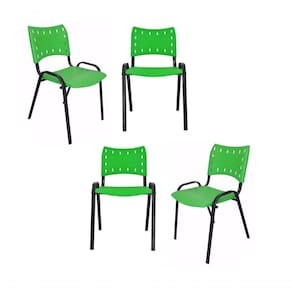Kit 4 Cadeiras Iso Para Escola Escritório Comércio Verde Base Preta