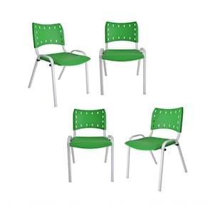 Kit 4 Cadeiras Iso Para Escola Escritório Comércio Verde Base Branca