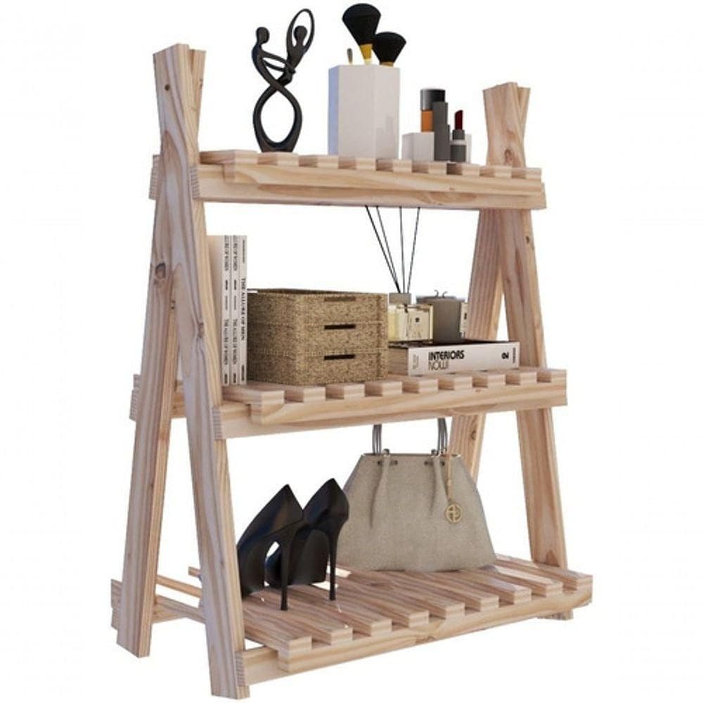 Organizador 3 Nichos Madeira Natural 95cm Aparador De Chão
