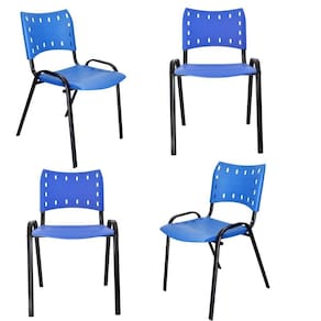 Kit 4 Cadeiras Iso Para Escola Escritório Comércio Azul Base Preta