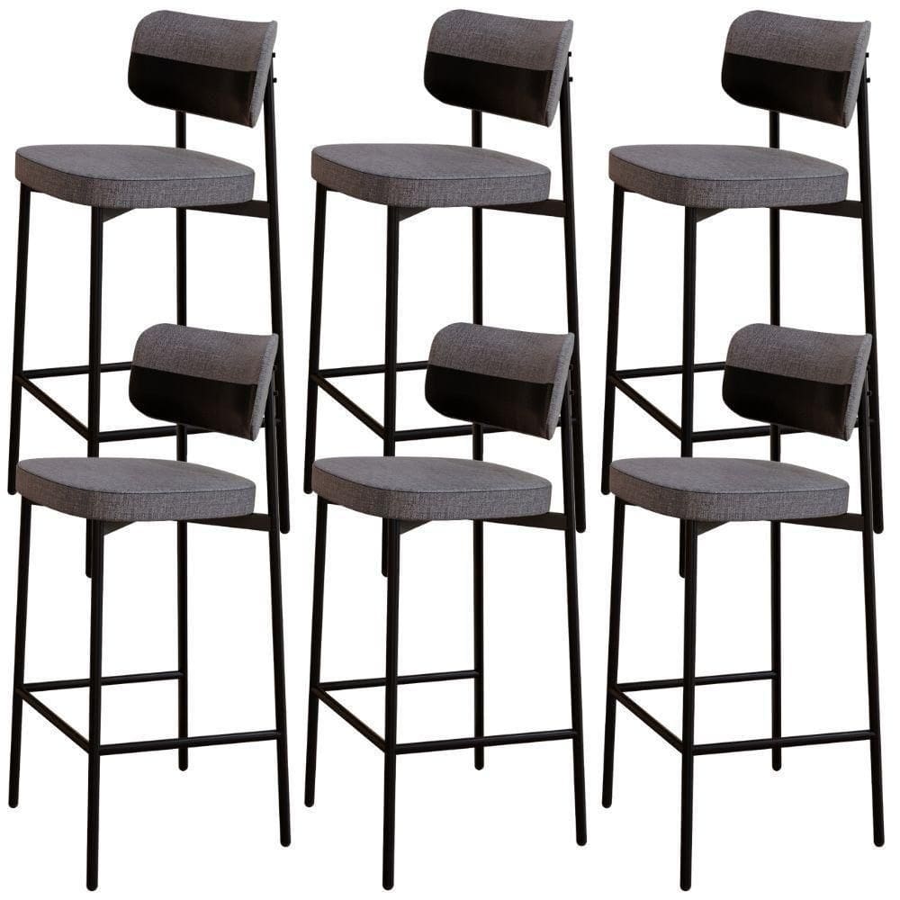 Kit 06 Banquetas Alta Bar Cozinha Sala De Jantar Aço Preto Kaira C01 Linho Cinza Courino Preto - Lyam Decor