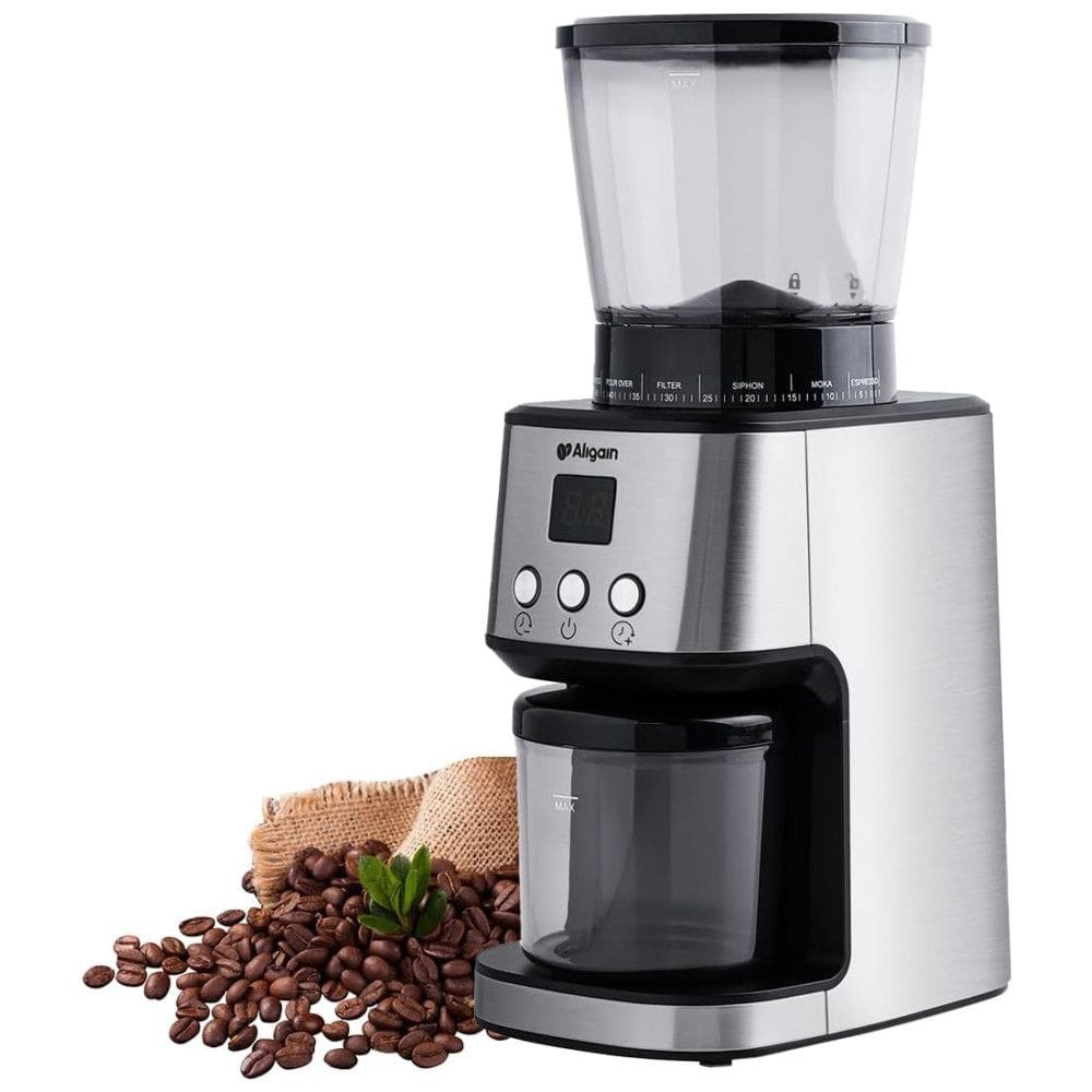 Moedor de Café Elétrico com Temporizador e 51 Configurações de Moagem, 110V 165W, Ollygrin, Prata