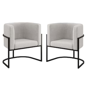 Kit 02 Cadeiras Poltrona Sala Quarto Base De Metal Black Bege