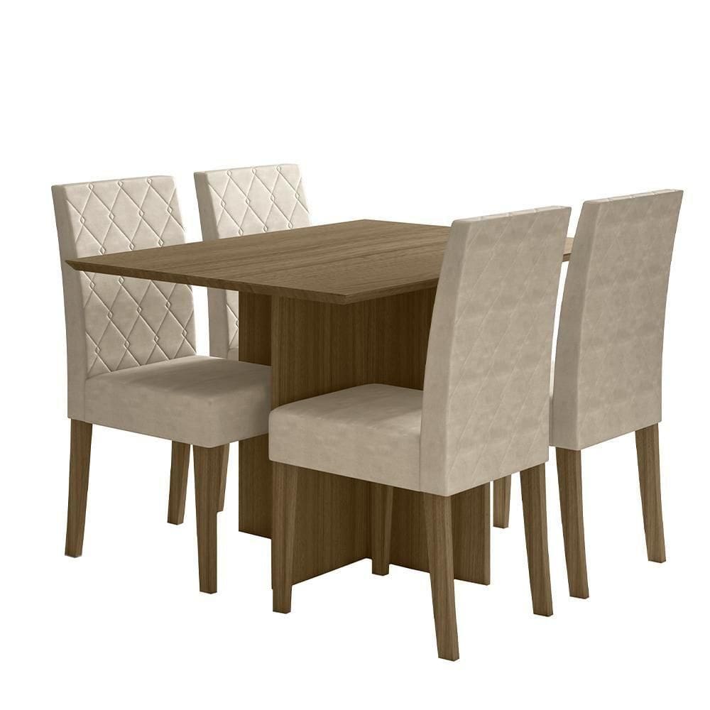 Kit Mesa De Jantar Helo Sem Vidro 120x90 Com 4 Cadeiras Jade Carvalho/fendi Carvalho/fendi