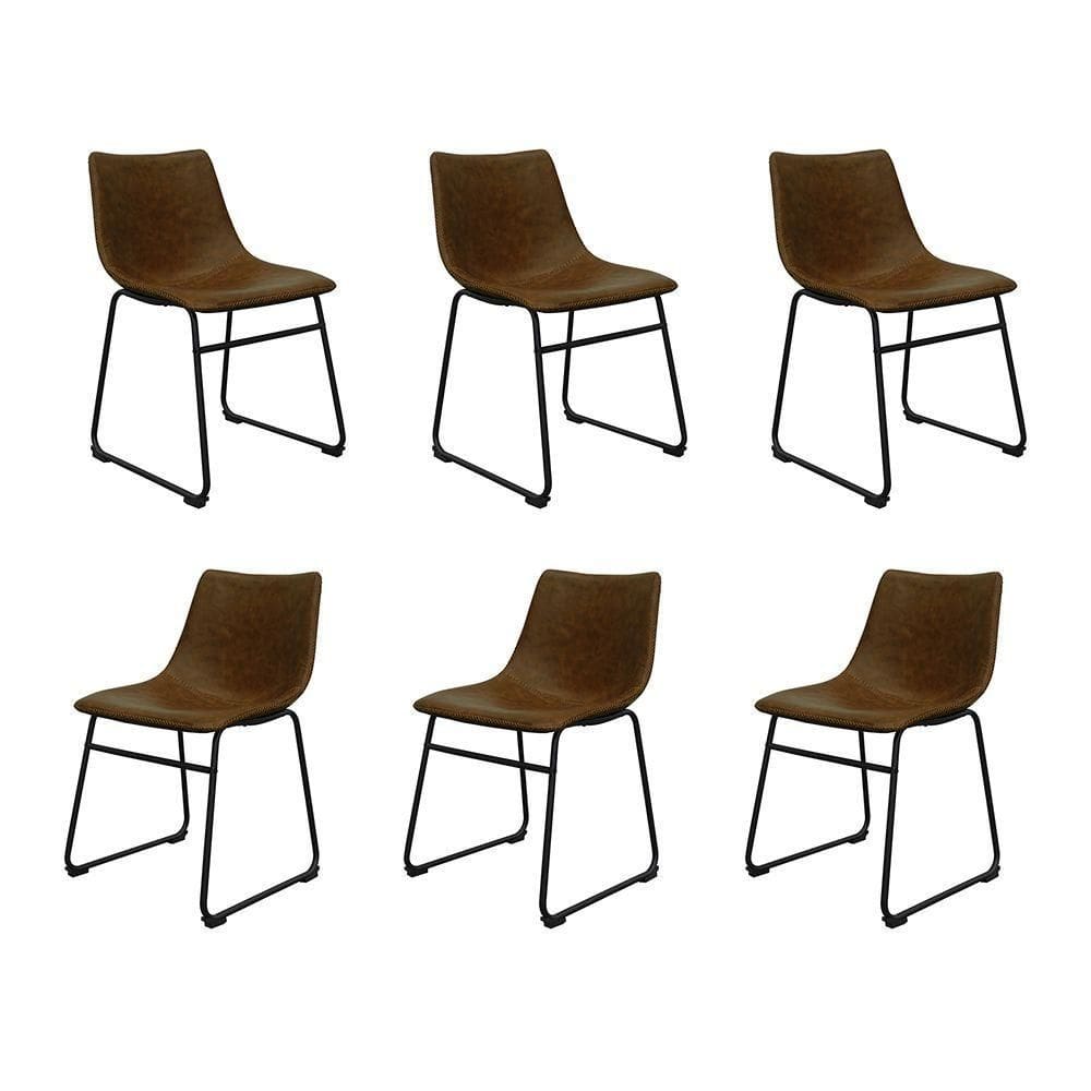 Kit 6 Cadeiras Decorativas Marquezine Sala De Jantar Pu Base Aço Marrom/preto G56 - Gran Belo