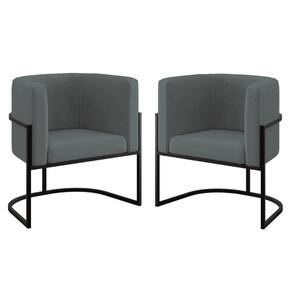 Kit 02 Cadeiras Poltrona Sala Quarto Base De Metal Black Cinza