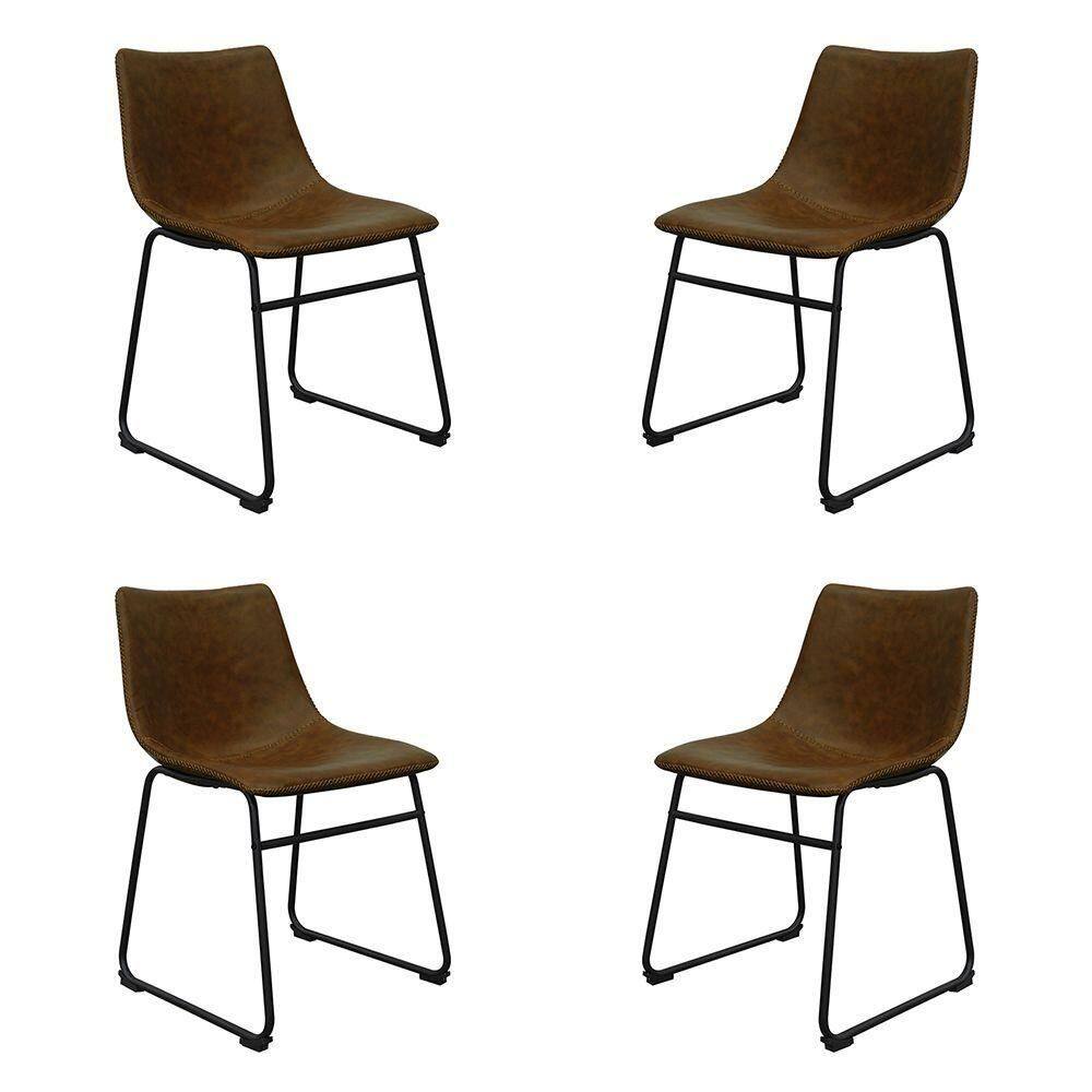 Kit 4 Cadeiras Decorativas Marquezine Sala De Jantar Pu Base Aço Marrom/preto G56 - Gran Belo