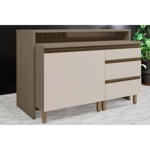 Bancada Ilha Cozinha Balcão Gourmet Connect c/ 2 Portas e 3 Gavetas 145cm Duna/Cristal - Henn