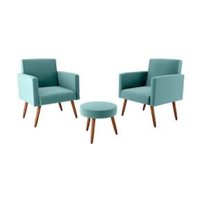 Kit Com 2 Poltronas Decorativas 64cm e Puff Retrô Tecido Veludo Multimóveis Cr45270 Verde Menta