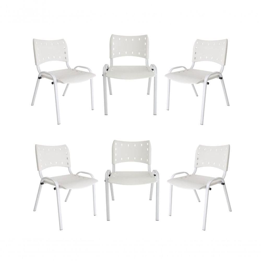 Kit 6 Cadeiras Iso Para Escola Escritório Comércio Branca Base Branca