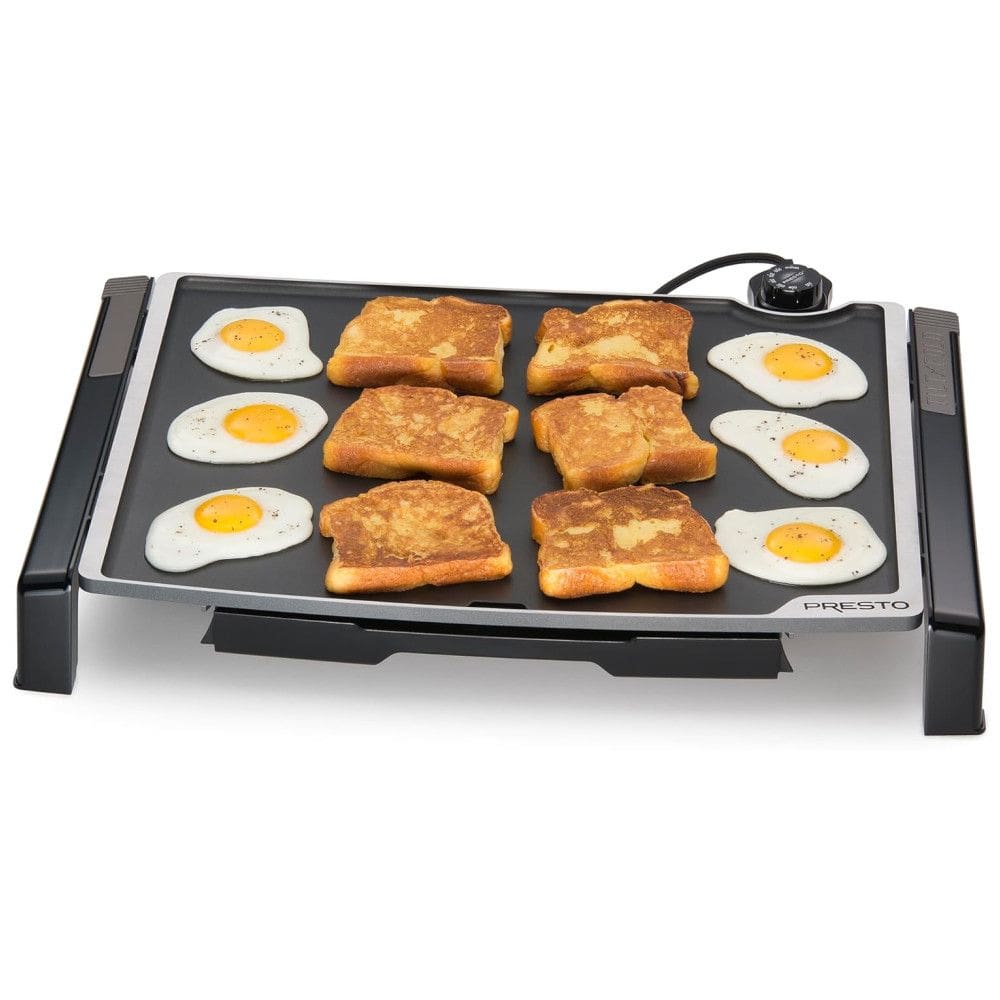 Grelhador Elétrico Dobrável e Inclinável com Superfície Antiaderente de Cerâmica e Bandeja Coletora, 110V 1500W, Presto 07073, Preta