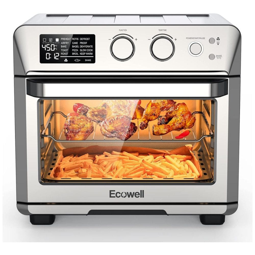 Forno Elétrico de Bancada 15 em 1, 25L com Função Air Fryer, Espeto Giratório, em Aço Inoxidável, 110V 1700W, ECOWELL ECOKX01, Prata